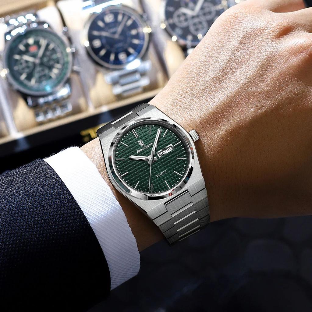 Luxury Round Fashion Man Wristwatch Waterproof Luminous Date Week Quartz Men's Watches Stainless Steel Men Watch Reloj