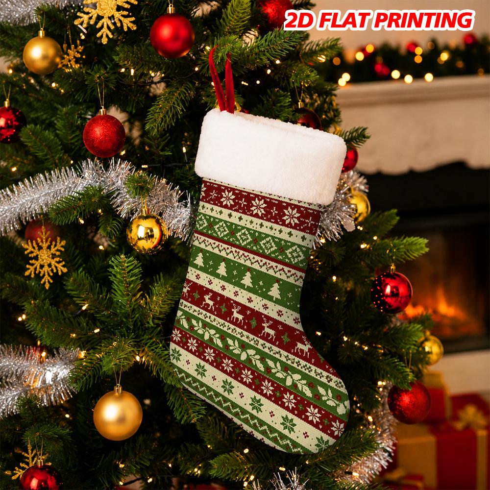Christmas decoration fireplace hanging stocking 1pc 1pcs Reindeer & Xmas Stocking Ornament - Flat Hanging Deco