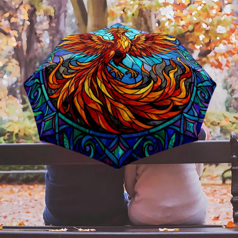 Phoenix Stained Glass (6) Printed umbrella windproof folding umbrella portable sun and rain umbrella suitable for gifting