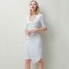 Fashion Women elegant Casual Slim Fit High Quality Solid Metal Buckle Plus Size  Irregular Dress