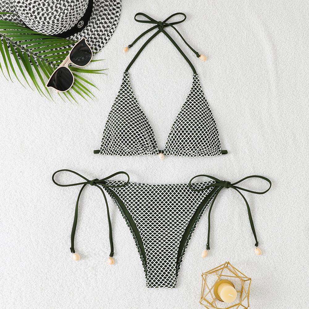 1011 new split bikini special fabric sexy solid color lanyard beach women bikini swimsuit