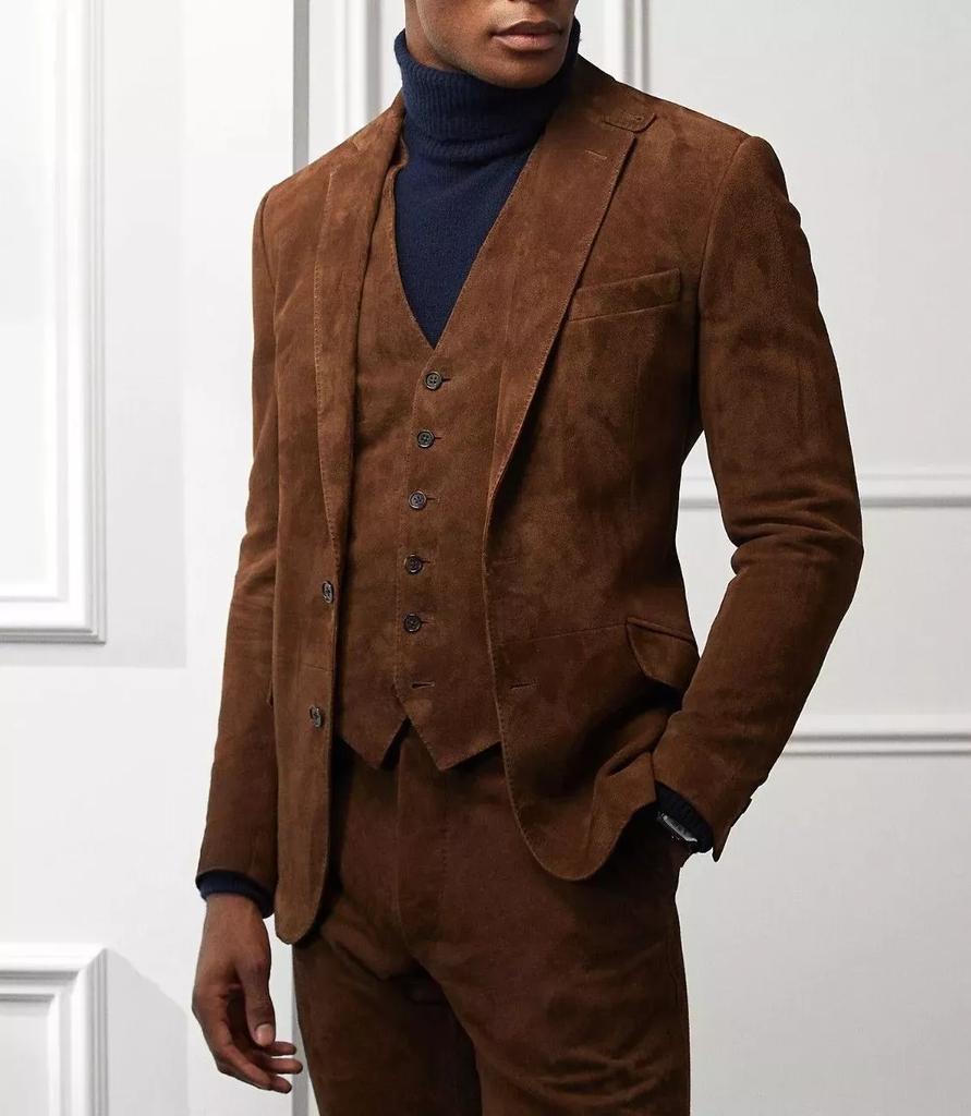 AL KHALID Stylish Formal Men Leather Blazer Brown Pure Suede Blazer Handmade Coat