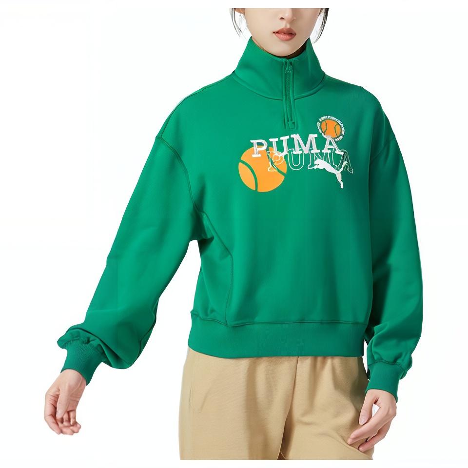 PUMA Sweatshirts Women's Green Stand Collar Moderate Other 622962-86