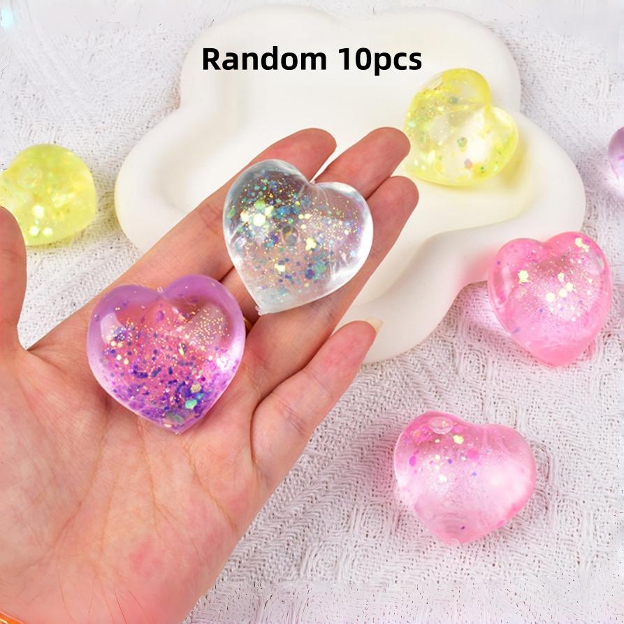 5/10 Pieces Of Maltose Aurora Heart-Shaped Stress Relief Balls, Slow Rebound Aurora Glitter Squeeze Heart, Holiday Photo Pr