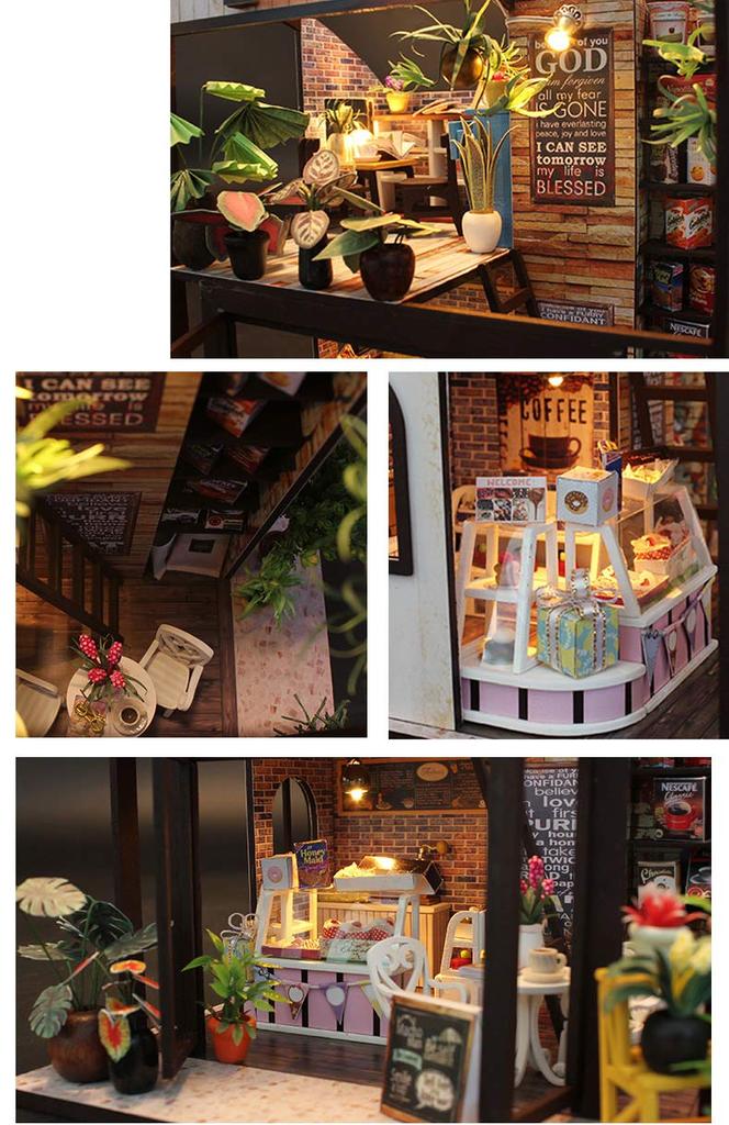 Moin moin кукольный домик миниатюрный набор для ручной работы кофейня с множеством растений кофейня кафе кофе современный средний размер светодиодный светильник 2004DH152