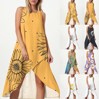 Женское свободное повседневное модное платье с квадратным круглым вырезом, однотонное, пляжная юбка с разрезом сбоку, без рукавов, юбка из хлопка и льна