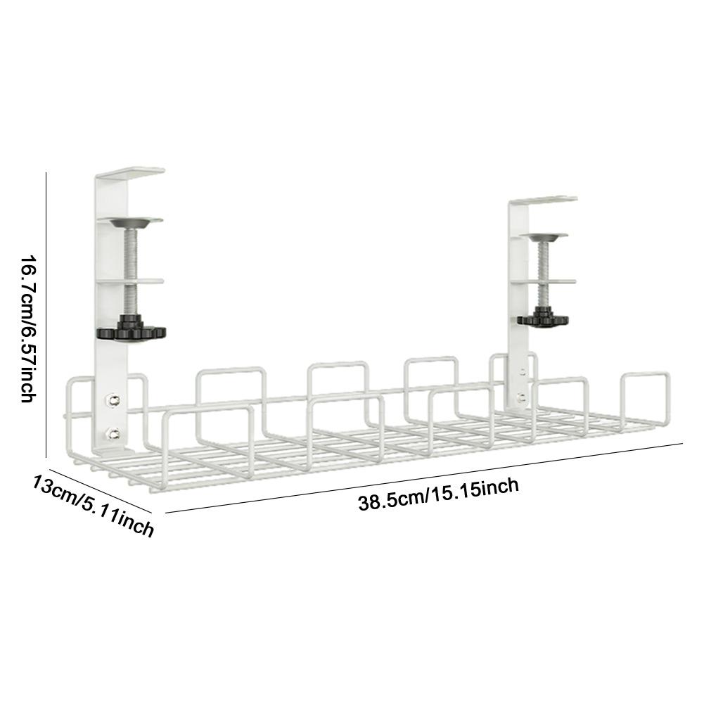 Under Desk Clamp Mounted Cord Organizer No Drill Wire Management Holder Mesh Cable Basket for Managing Cables Power Strips