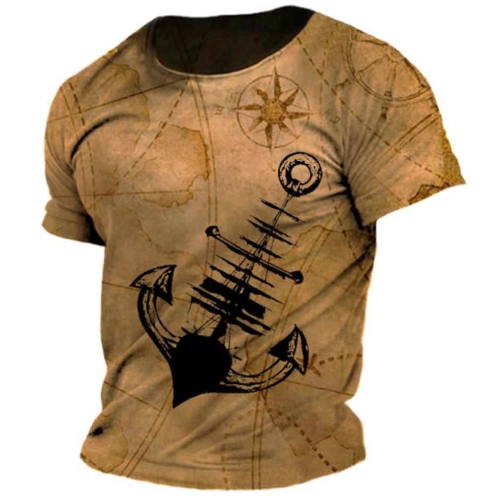 Летняя мужская футболка 3D Compass Retro HD Printed Short Sleeve Personality Trend Top Street Oversize O-neck Comfortable Clothing