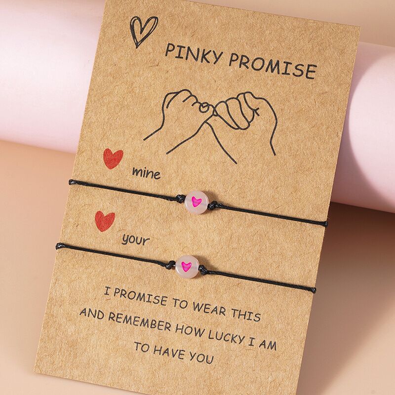 2 шт./набор парных браслетов Pinky Promise браслеты Friendship Heart Bead Регулируемая веревка День святого Валентина