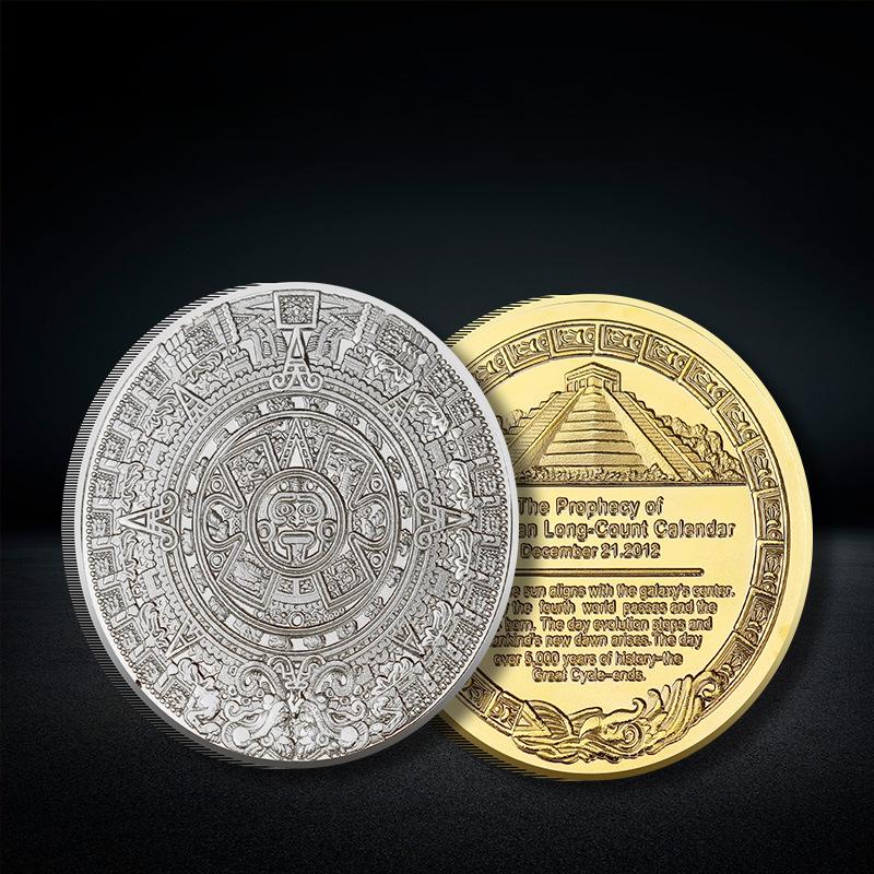 Памятная монета Майя, пирамида, солнечные часы, монета в иностранной валюте, коллекционная монета 40 мм, монета «Счастливая любовь» в защитной круглой коробке