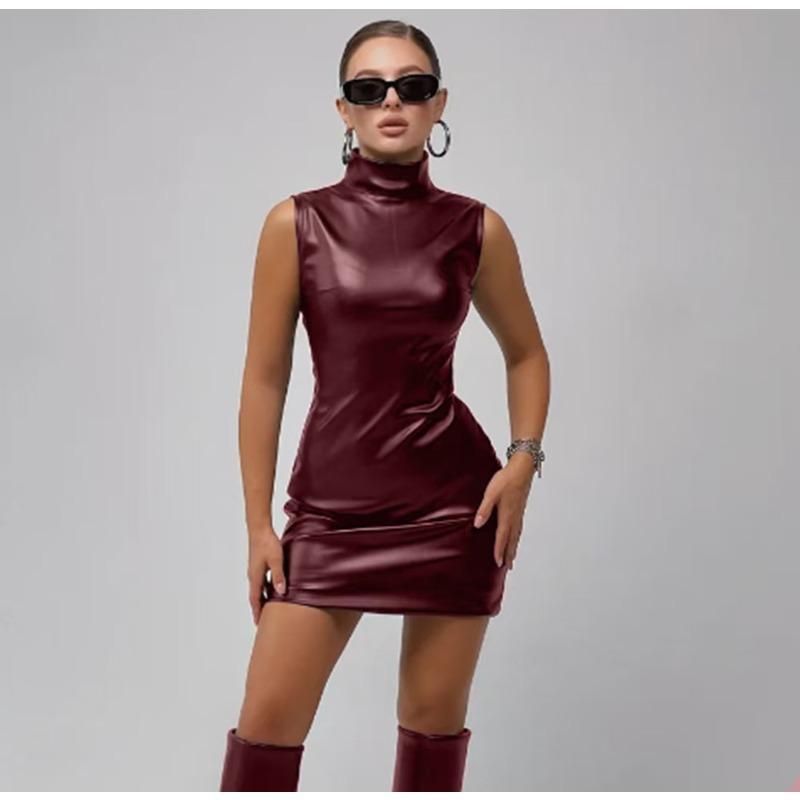 Women's Dress Slim PU Leather Mini Skirt Solid Color High-end Skirt