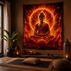 Fire Buddha Lotus Tapestry Glowing Flame Buddha Wall Hanging Spiritual Yoga Meditation Room Decor Background Cloth