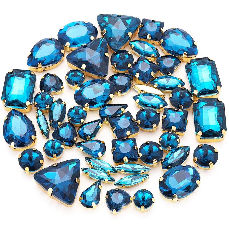 50pcs/Bag Glitter Mixed Shape Sew On Glass Rhinestone Gold Claw Crystal Buckle Diy Wedding Decoration Accessories