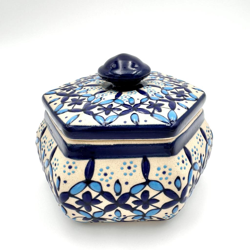 Mexican Servin Ware Sugar Pot Set with Lid, 380ml Capacity, 5.5cm X 9cm (Includes Cutting Board, Spoon, and Fork) [Used]