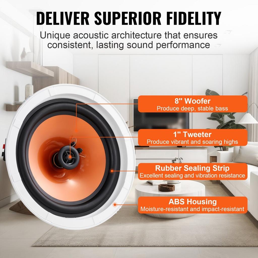 4PCs 8 in Ceiling Speakers 100W Flush Mount Ceiling & in-Wall Speakers