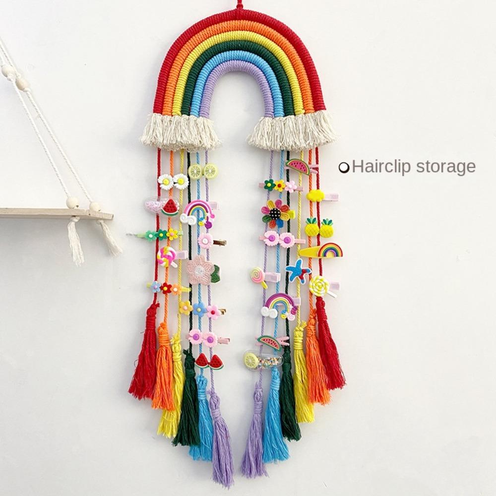 Cotton Rope Wall Ornaments Hand-woven Tassel Tapestry Kawaii Weaving Rainbow Hangings  Nursery