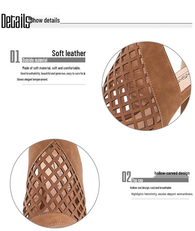 Босоножки с открытым носком и массивным каблуком: Летняя коллекция 2025 года для женщин больших размеров – Европейский и американский стиль, Ажурный дизайн