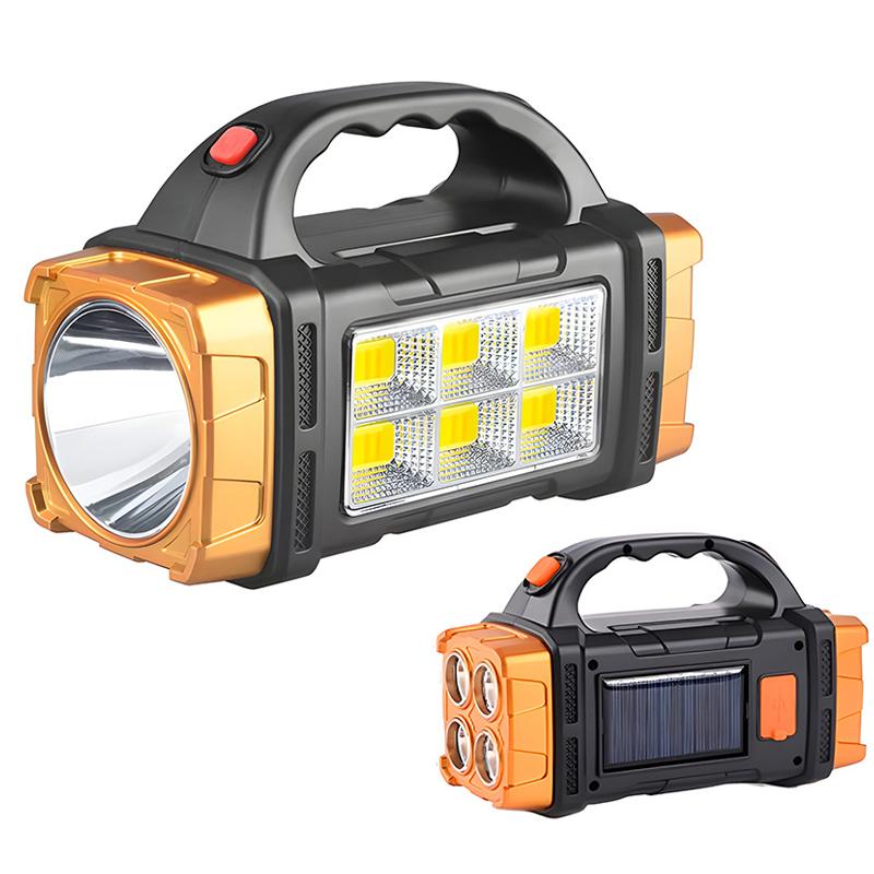 Portable Powerful USB Rechargeable Flashlight Solar LED Light with COB Work Light 4 Gear Charge Mobile Phone Camping Lamp