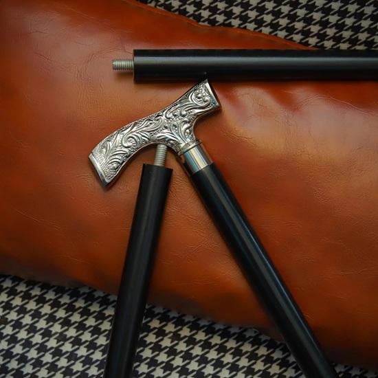 93.98 Cm Engraved Silver Handle Walking Cane Black Wooden Support Stick Handmade Elegant Walking Aid Formal Gentlemen’s Cane