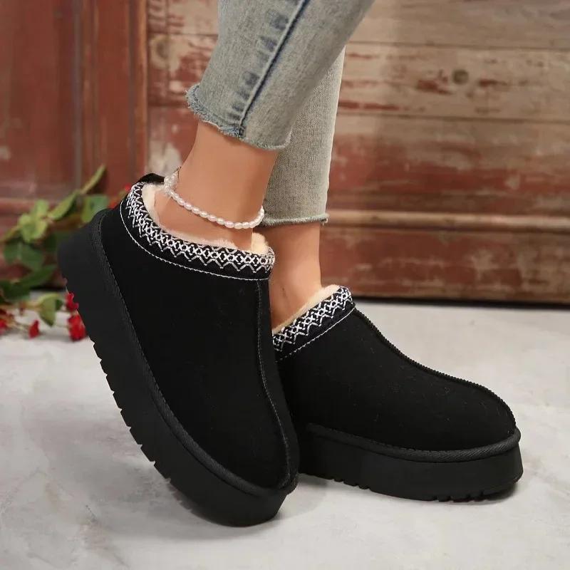 Мода 2024 Новые Продажи Ботильоны Зимняя Мода Замшевые Теплые Толстые Снежные Ботинки Повседневные Универсальные Женские Ботинки на Толстой Подошве с Плюшевой Подкладкой и Хлопком