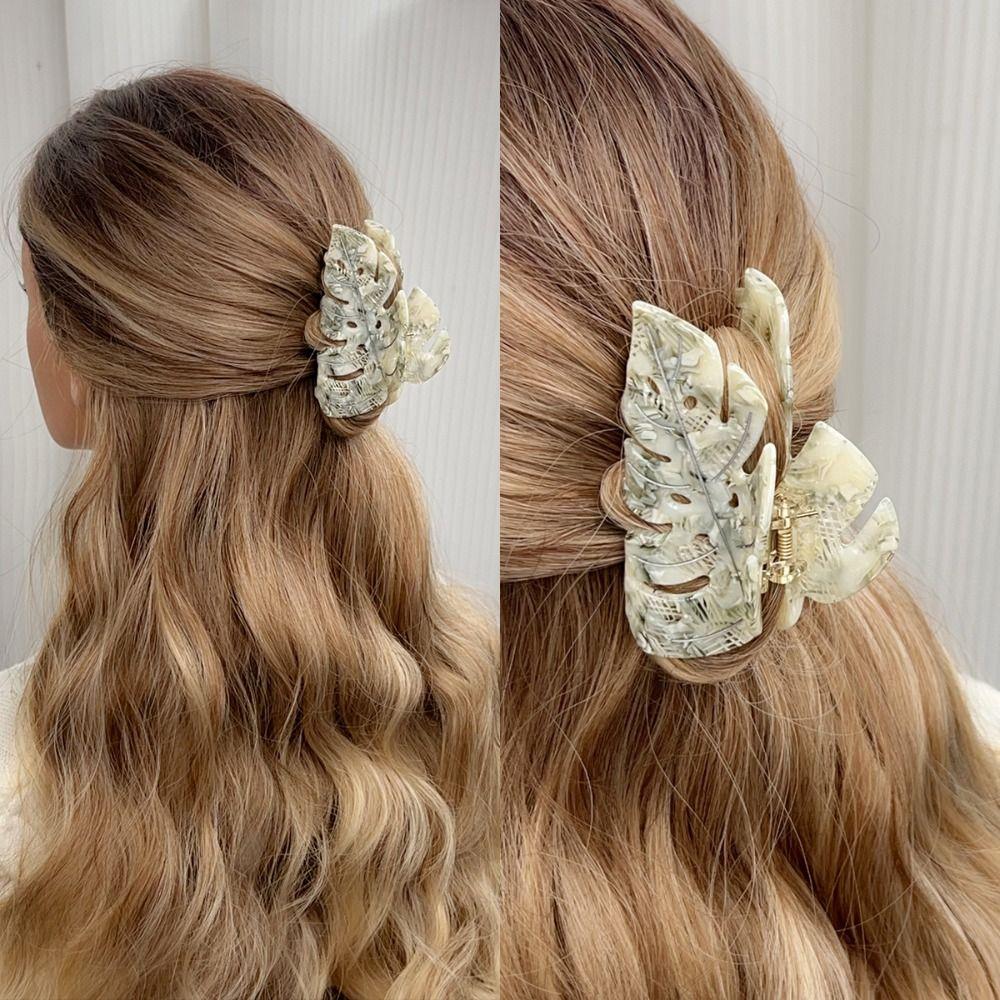 Green Plant Leaves Hair Claws Hairpin Hair Grab Cute Acetate Hair Clip Girls
