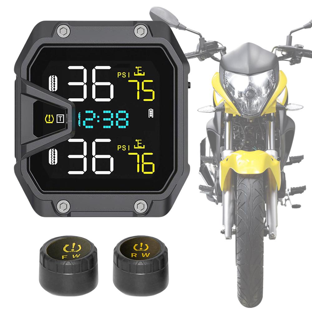 Motorbike Tyre Pressure Temperature Alarm with 2 Sensors Wireless Tire Pressure Monitoring System for Two Wheeled Motorcycle