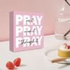 Yousheng Pray On It Wooden Sign Pink Prayer Room Decor for Women Inspirational Christian Desk Sign for Dorm Room Bedroom Office Decor