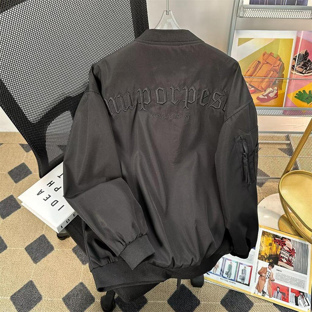 Men's Trendy American-Style Embroidered Baseball Jacket, Stand Collar, for Spring/Autumn.