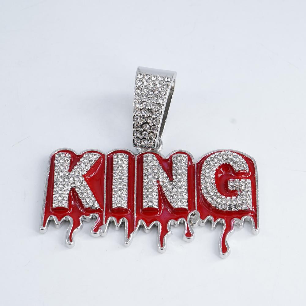Кулон-буква KING, инкрустированный бриллиантами, кубинская цепь, европейский и американский хип-хоп, полностью усыпанный бриллиантами, персонализированное властное мужское ожерелье