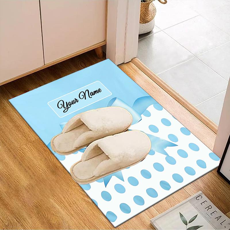 1PC Custom Name Blue Bow Polka Dots Theme Floor Mat Ideal for Living Room, Game Rooms, Office, Bedroom,Floor Mat Playful Design