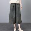 Women's Retro Embroidered Wide-Leg Denim Pants with Drawstring, High-Waist, Cropped for Summer 2024