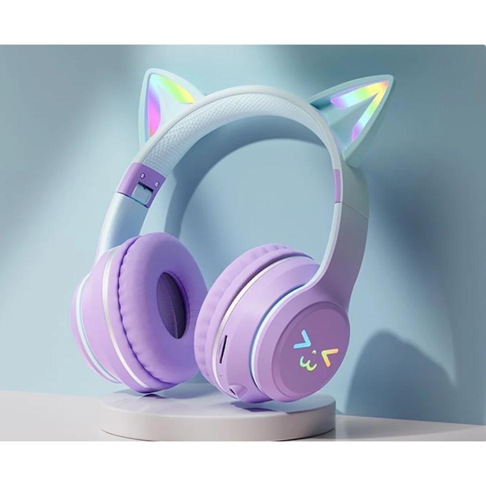 Светодиодная вспышка Bluetooth-наушники, милые кошачьи ушки, беспроводные наушники с микрофоном, для детей и девочек, стерео, крутые RGB-гарнитуры Bluetooth 5.1