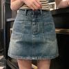 Классическая универсальная молодежная короткая юбка в стиле ретро с разрезными карманами, повседневная юбка с высокой талией, А-силуэт, супер женская летняя модная джинсовая короткая юбка