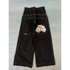 Men Women Loose Fit Straight Leg Denim Jeans Hip Hop Streetwear Wide Cotton Pants
