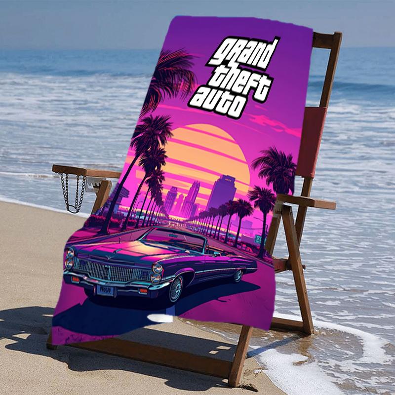 Пляжное полотенце с рисунком игры Grand Theft Auto - мягкое, впитывающее, можно стирать в машине. Легкое и современное, для плавания, незаменимо в путешествиях