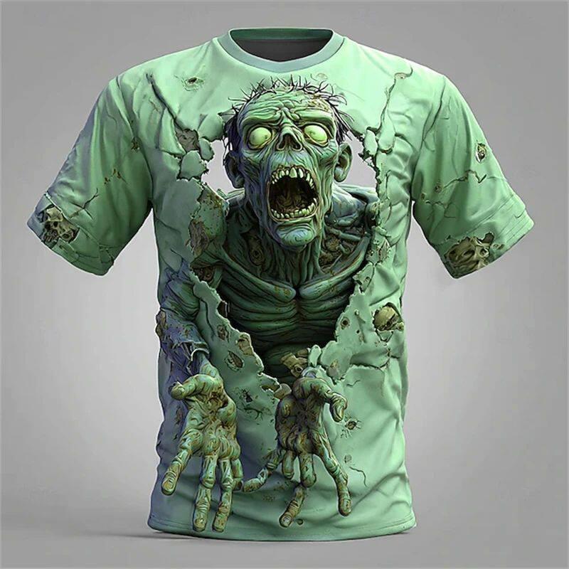 3D 3D Zombie Print T-shirt with Terrifying Hole Effect Short Sleeved Halloween Funny Top