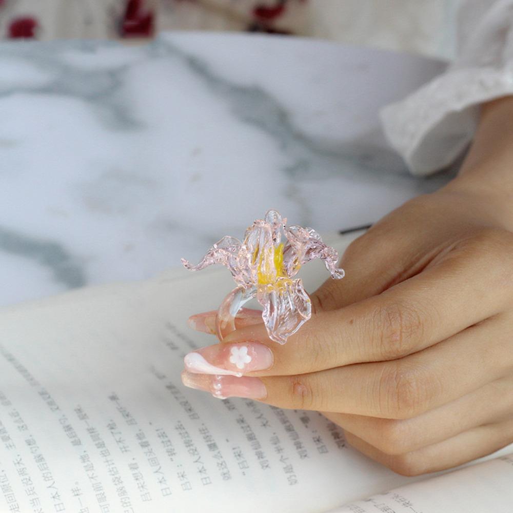 Exquisite Colorful Flower Ring Glass Crafts Chinese Dragon Ring Glaze Butterfly Ring Party Favors