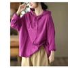 Vintage Personality Hooded Solid Color Loose Shirts Woman Autumn Casual Long Sleeves Shirts