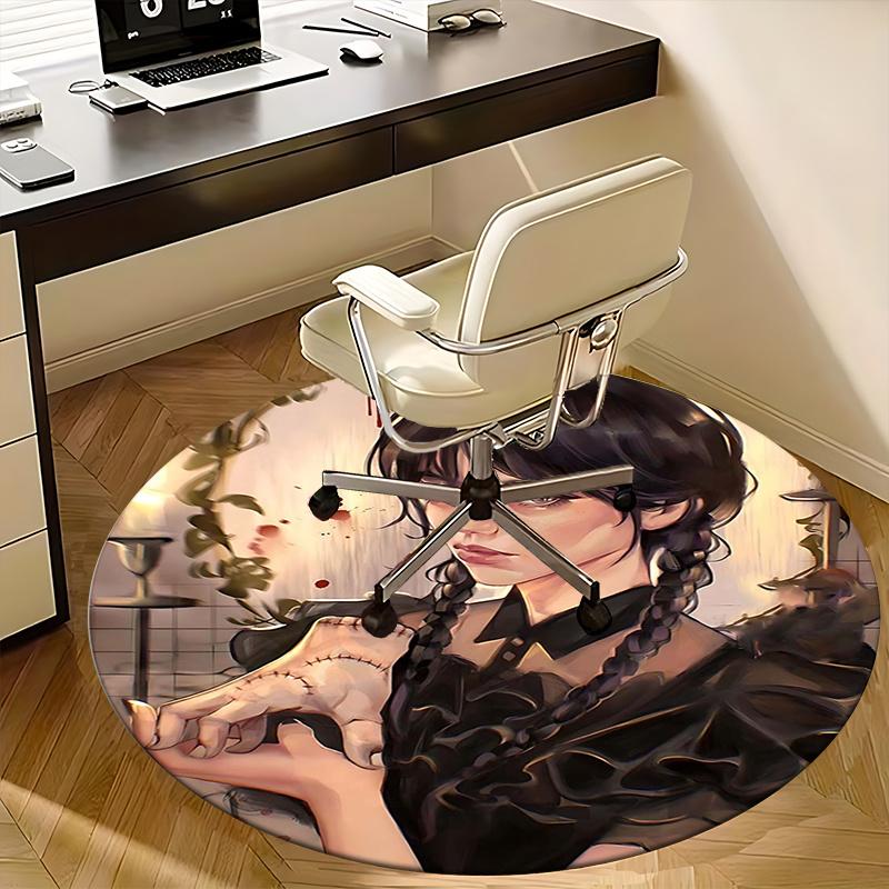 Gothic Fashion,The Addams Family Chair mat Round Rug Office carpet, Machine Washable, Non slip, Suitable for Living Rooms, Bedrooms