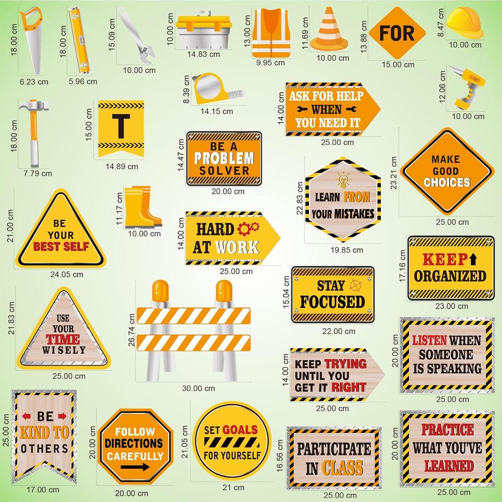 Outus 47 Pcs Construction Bulletin Board Set Construction Cutouts Tools for Success Classroom Decorations for Kid Students Back to School Gifts
