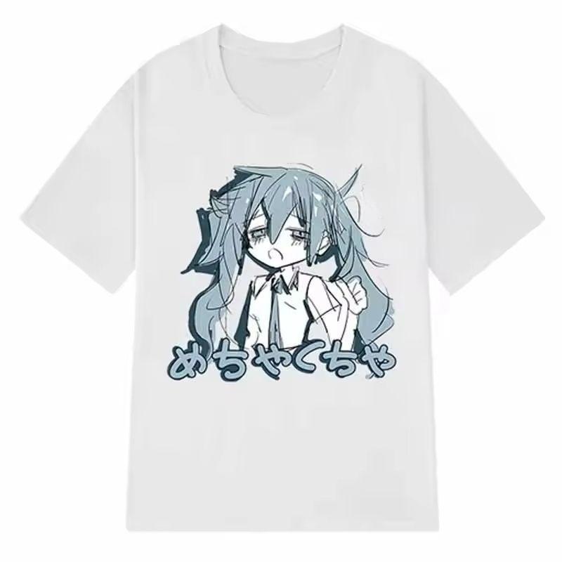 2025 Осень Хлопковые Футболки с Коротким Рукавом Мода Милый Мультяшный Принт Круглый Вырез Дышащие для Оверсайз Повседневный Свободный Унисекс Топ