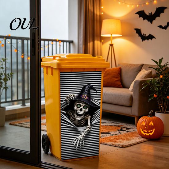 PVC Scary Patterns for Patio Halloween Wall Stickers Trash Can Decal Stickers, Spooky Skull Ghost Horror Weather Resistant Bin Wraps Holiday