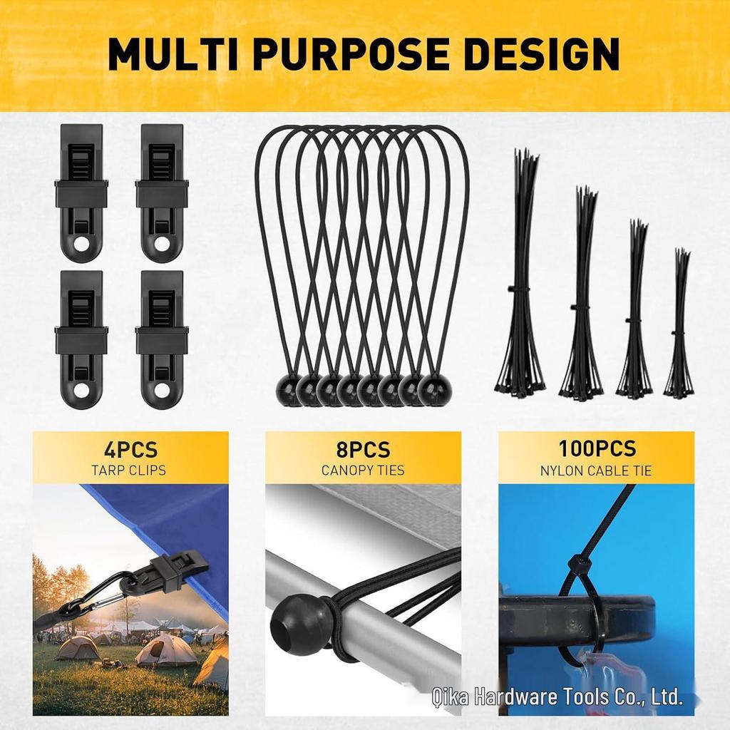 Набор из 28 предметов: карабины, эластичные шнуры с сумкой - высокопрочные безопасные стяжки