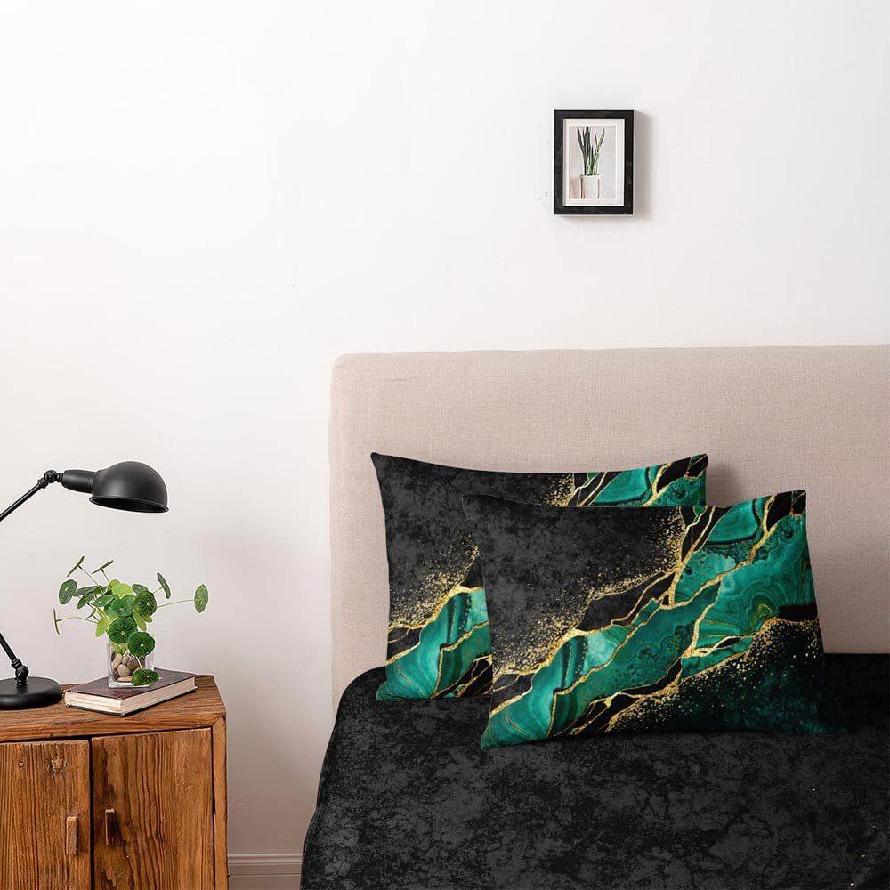 Black and green marble bedding digital printing three-piece set Nordic luxury design home textiles
