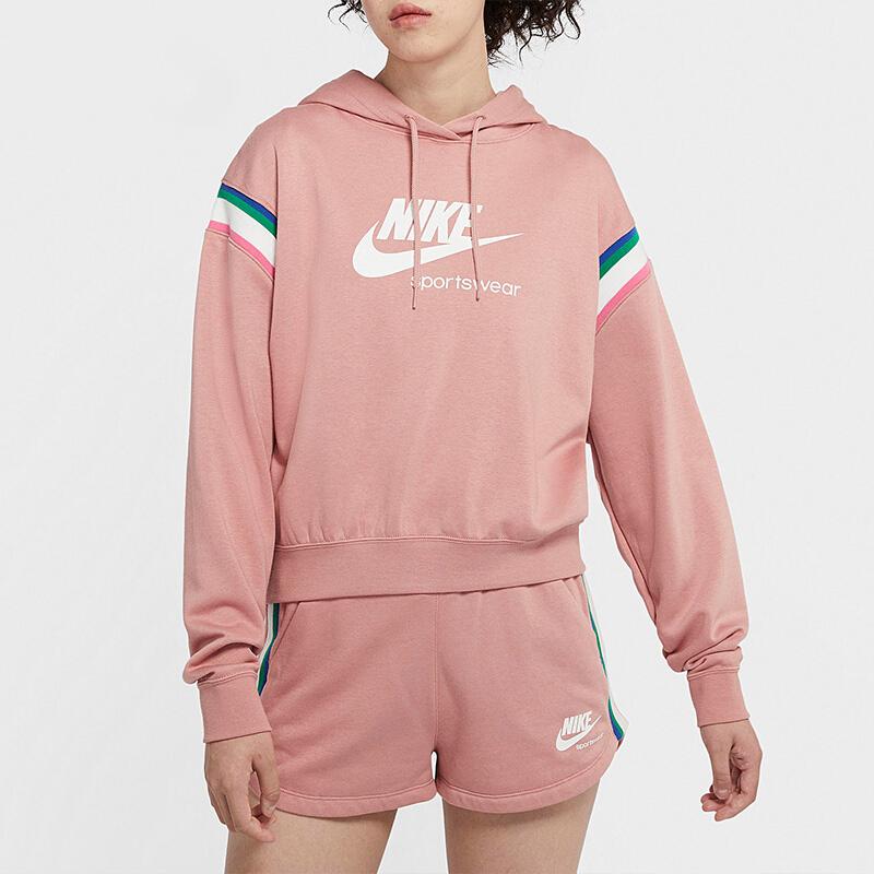 Nike Буквы бренда логотип печати цветные блоки рукава толстовка женская толстовка розовая CU5924-685