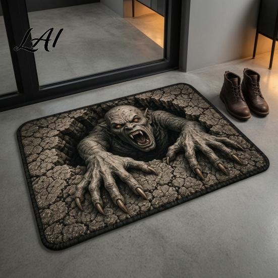 Thick Comfortable Floor Covering 3D Spooky Halloween Rug Scary Creature Optical Illusion 16" x Holiday Party Home Decoration 24" Non-Slip Door