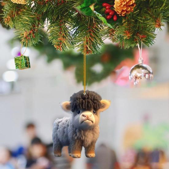 Милый мультяшный хайлендский коровий автомобильный кулон, акриловый художественный ремесленный орнамент, прекрасный автомобиль, зеркало заднего вида, украшение для дома, Рождественская елка, подвесное украшение, подарок