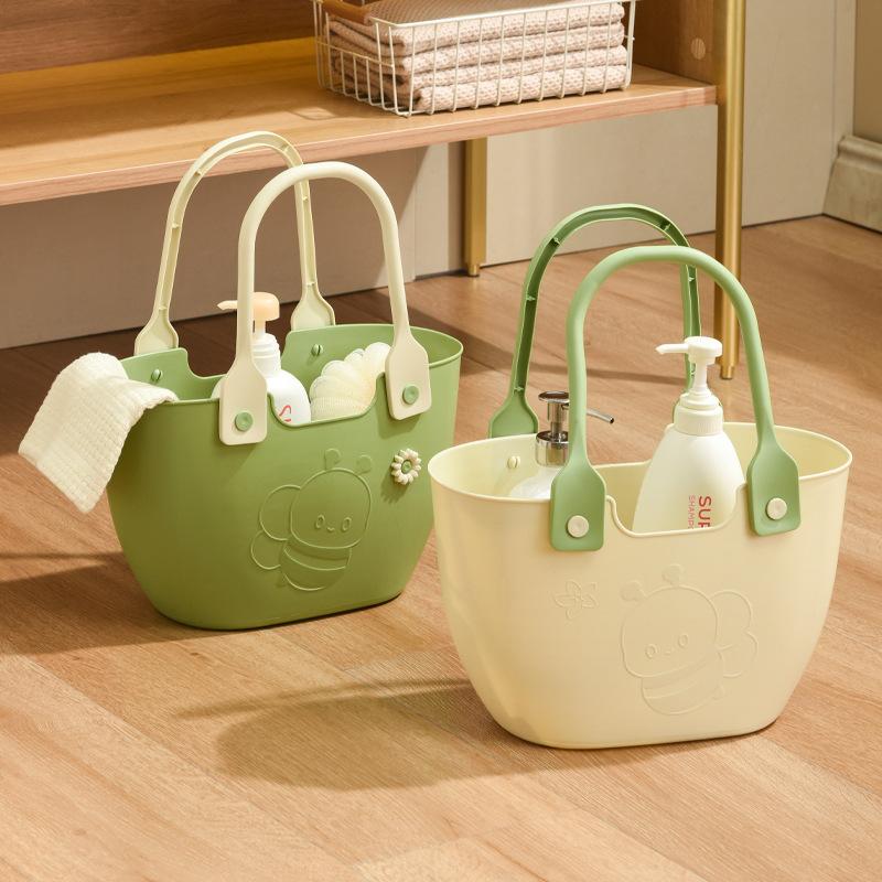 Portable Picnic Basket - Cream-colored Outdoor Soft Material - Bottom for Draining Water - Washroom and Bathing Area Storage Basket