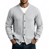 V Neck Long Sleeve Buttoned Jacquard Solid Color Casual Vintage Cardigan Sweatshirt