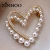 Rinhoo Double Layer Love Heart Brooches For Women Elegant Rhinestone Imitation Pearl Heart Pins Sweater Cardigan Buckle Jewelry